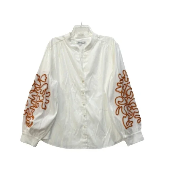 Chicos White Cotton Blend Soutache Embroidered Button Front Blouse Size 4 / 20 - Picture 1 of 7